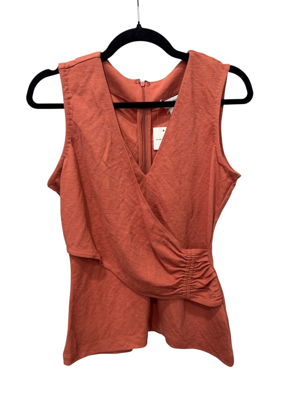 NWT Club Monaco Sleeveless Terracotta Rust Faux Wrap Top Ruched Side Size Small